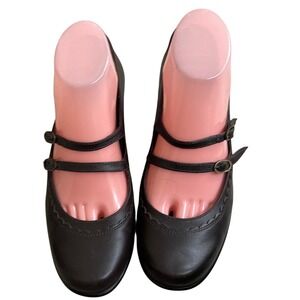 Dansko Josie 7.5-8(38) Brown Leather Double Strap Mary Jane  Block Heels Womens